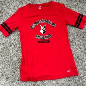 Soffe Indianapolis Indians Baseball MiLB Red Graphic V-Neck T-Shirt women XL